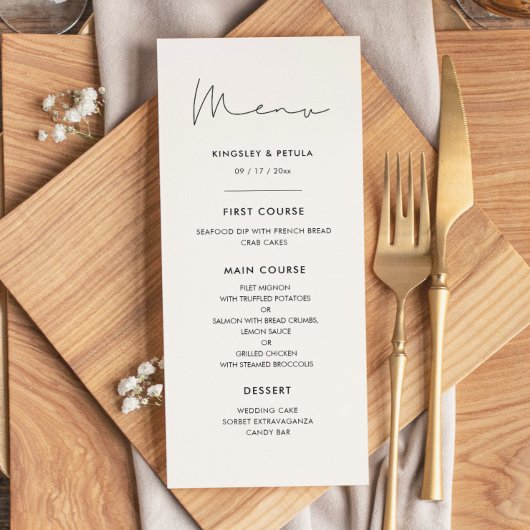 Minimale handgeschreven menu