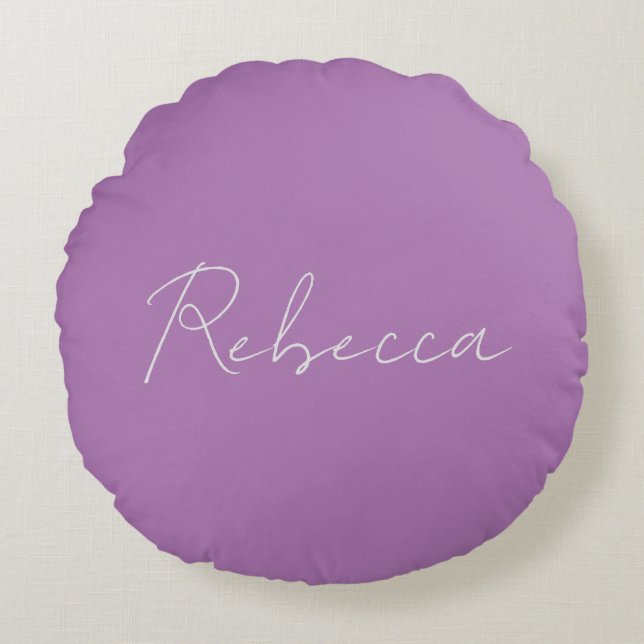Minimale handgeschreven naam Lavender Pink Rond Kussen (Voorkant)