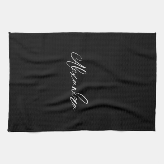 Minimale handgeschreven naam, zwart theedoek (Horizontaal)