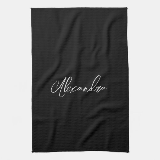 Minimale handgeschreven naam, zwart theedoek (Verticaal)