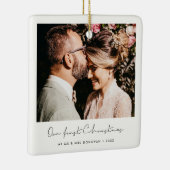 Minimale handgeschreven onze eerste kerstfoto keramisch ornament (Rechts)