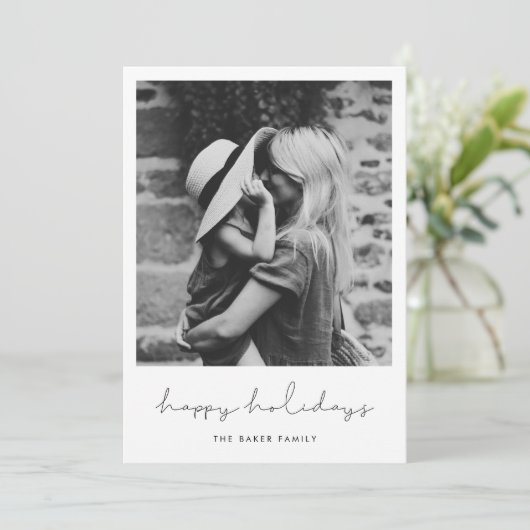 Minimale handgeschreven Prettige feestdagen foto Feestdagenkaart (Staand voorkant)