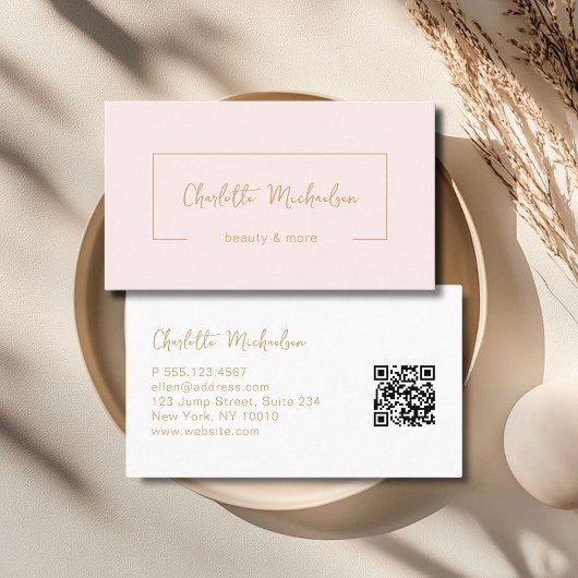 Minimale handgeschreven roze QR-code Visitekaartje