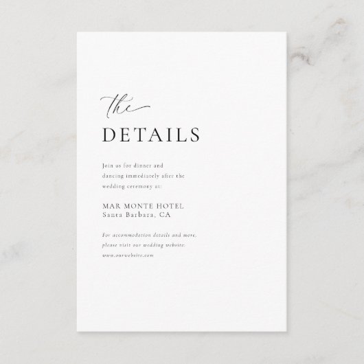 Minimale handgeschreven script bruiloft details informatiekaartje (Voorkant)