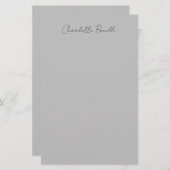 Minimale handgeschreven scriptnaam grijs briefpapier (Voorkant / Achterkant)