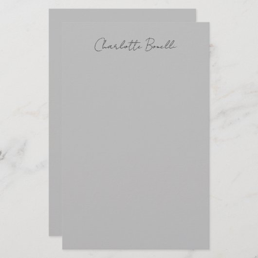 Minimale handgeschreven scriptnaam grijs briefpapier (Voorkant / Achterkant)