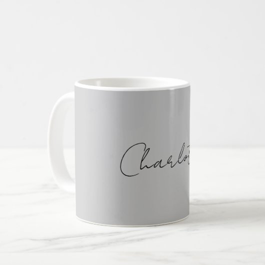 Minimale handgeschreven scriptnaam grijs koffiemok (Voorkant links)