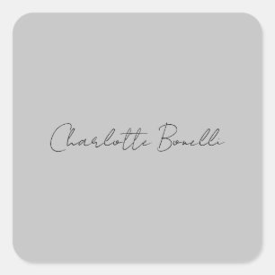 Minimale handgeschreven scriptnaam grijs vierkante sticker