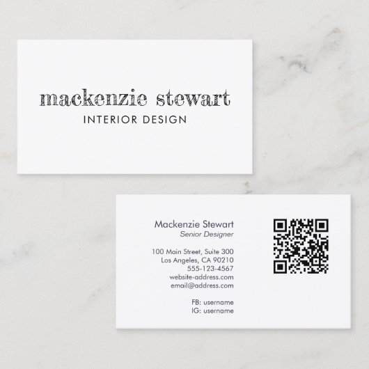 Minimale handgetekende belettering Professionele Q Visitekaartje (Voorkant / Achterkant)