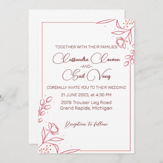 Minimale handgetekende bruiloft kaart (Voorkant / Achterkant)