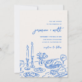 Minimale handgetekende grillige krabbel trouwkaart save the date