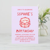 Minimale handgetekende rode cake 16e verjaardag kaart (Staand voorkant)