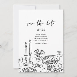 Minimale handgetekende speelse krabbel om de datum save the date