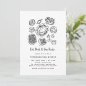 Minimale handgetekende Thanksgiving-diner herfst Kaart (Staand voorkant)