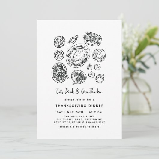 Minimale handgetekende Thanksgiving-diner herfst Kaart (Staand voorkant)