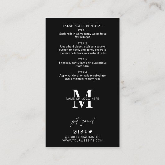 Minimale handleiding voor fake nagels en toepassin visitekaartje (Achterkant)