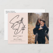 Minimale handmatige foto Opslaan Datum roze Aankondigingskaart (Voorkant / Achterkant)