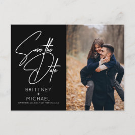 Minimale handmatige foto Opslaan Datum zwart Aankondigingskaart