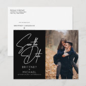 Minimale handmatige foto Opslaan Datum zwart Aankondigingskaart (Voorkant / Achterkant)