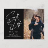 Minimale handmatige foto Opslaan Datum zwart Aankondigingskaart (Voorkant)