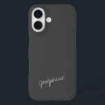Minimale handomdragende naam zwart wit iPhone 16 hoesje<br><div class="desc">Minimale handomdraai met aanduiding voor zwarte en witte aangepaste telefoontas</div>
