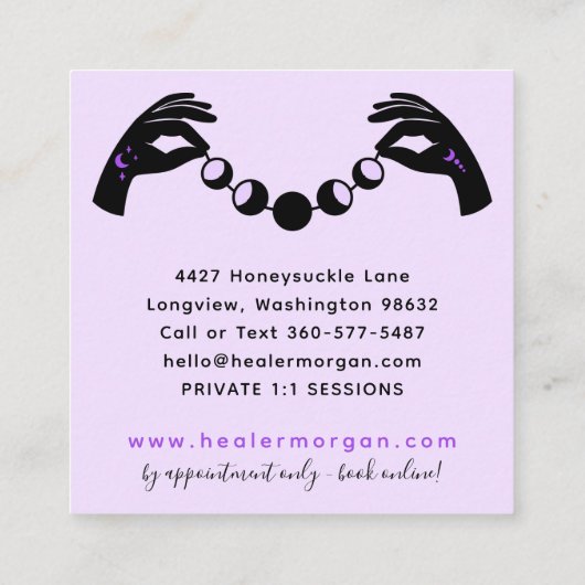 Minimale handpalen en motorfase metafysisch Reiki Vierkante Visitekaartje (Achterkant)