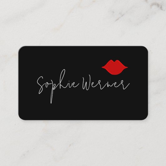 Minimale handtekening Beauty Red Lips Black Visitekaartje (Voorkant)