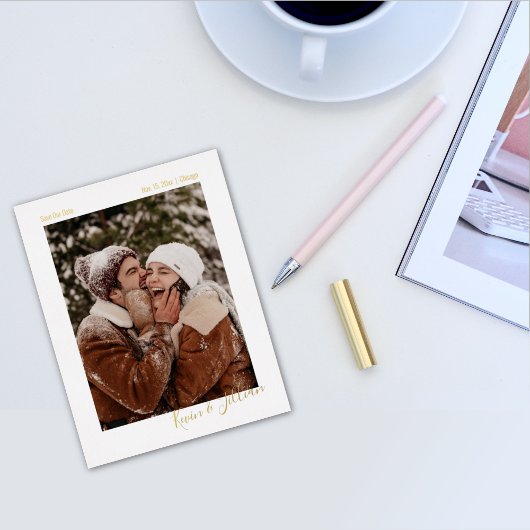 Minimale handtekening Foto bespaart onze datum Folie Uitnodiging Briefkaart