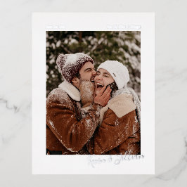 Minimale handtekening Foto bespaart onze datum Folie Uitnodiging Briefkaart