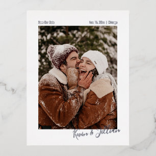 Minimale handtekening Foto bespaart onze datum Folie Uitnodiging Briefkaart