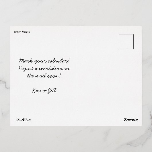 Minimale handtekening Foto bespaart onze datum Folie Uitnodiging Briefkaart (Achterkant)