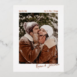 Minimale handtekening Foto bespaart onze datum Folie Uitnodiging Briefkaart