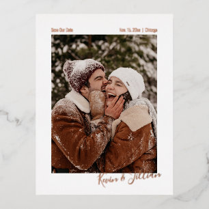 Minimale handtekening Foto bespaart onze datum Folie Uitnodiging Briefkaart