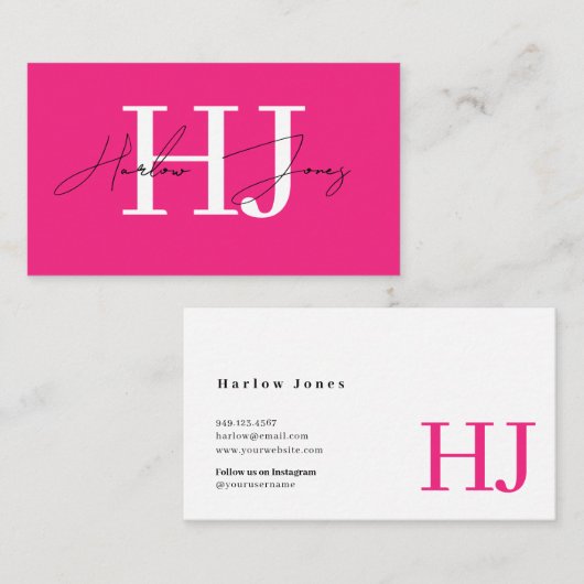 Minimale handtekening Monogram Hot Pink Business C Visitekaartje (Voorkant / Achterkant)