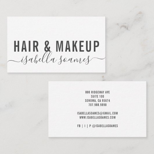 Minimale handtekening van HairMakeup-script Visitekaartje (Voorkant / Achterkant)