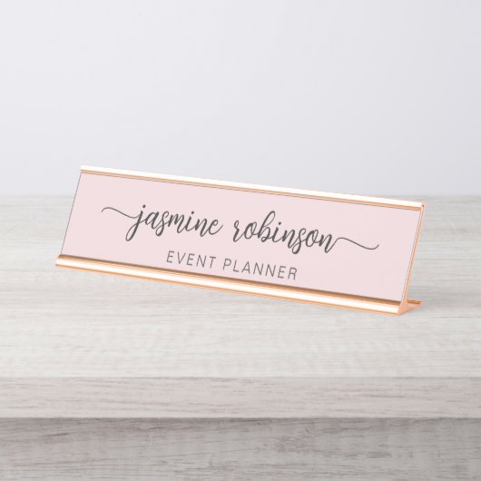 Minimale handtekening voor Blush Pink Professional Bureau Naambordje (Voorkant)