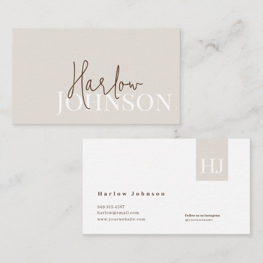 Minimale handtekeningen Aarde Tones & Beige Visitekaartje (Voorkant / Achterkant)