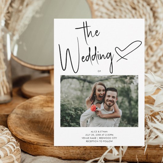 Minimale handtekeningen Hartfoto White Wedding Kaart