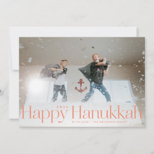 Minimale Happy Hanukkah Holiday Foto Peach Feestdagenkaart