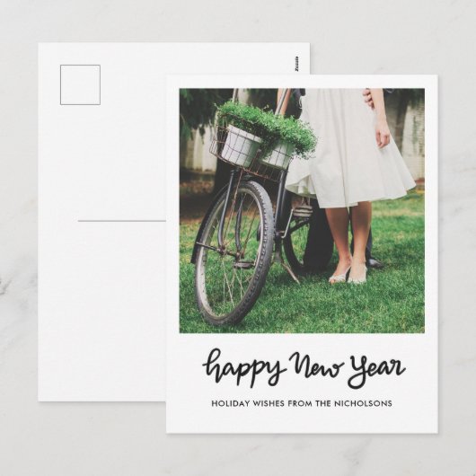 Minimale Happy New Year Handwrite-scriptfoto Feestdagenkaart (Voorkant / Achterkant)