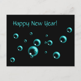 Minimale Happy Nieuwjaar Aqua Bubbles op zwart Feestdagenkaart