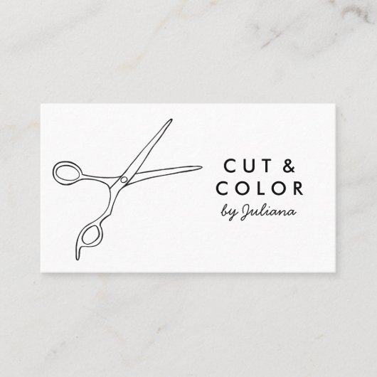 Minimale hare Stylist Salon Chic Scissors Line Art Visitekaartje (Voorkant)