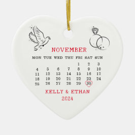 Minimale Hart Kalender Herfst Bruiloft 2024 Keramisch Ornament
