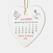 Minimale Hart Kalender Herfst Bruiloft 2024 Keramisch Ornament (Links)