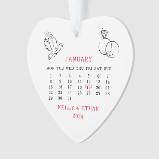 Minimale Hart Kalender Trouwdag Ornament (voorkant)