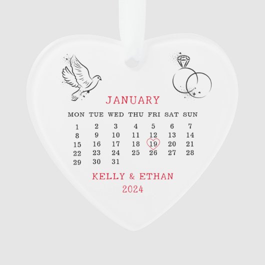Minimale Hart Kalender Trouwdag Ornament (voorkant)