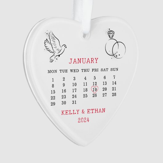 Minimale Hart Kalender Trouwdag Ornament (voorkant)