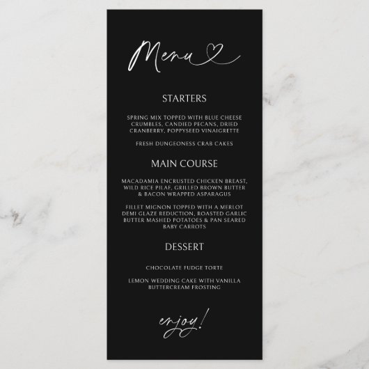 Minimale hart menukaart receptie formeel diner  (Voorkant)