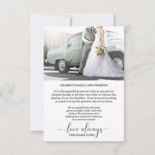 Minimale hart Script Weduwfoto Bedankkaart (Achterkant)