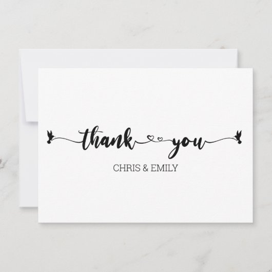 Minimale harten en vogelkalligrafie Hartelijk dank Bedankkaart (Voorkant)